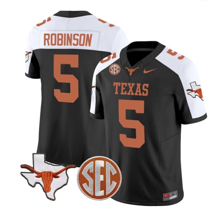 Men's Texas Longhorns #5 Bijan Robinson Black F.U.S.E. State Map & SEC Patch Stitched Jersey Men's Texas Longhorns #5 Bijan Robinson Black F.U.S.E. State Map & SEC Patch Stitched Jersey